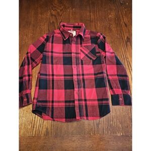 Levi's Boys Classic Red Black Plaid‎ Long Sleeve Shirt Size Small 8-10 (A344)